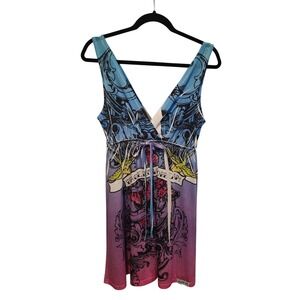 American Crown L Purple Peace Love Dream Butterfly Dress Y2K‎ Festival Whimsy